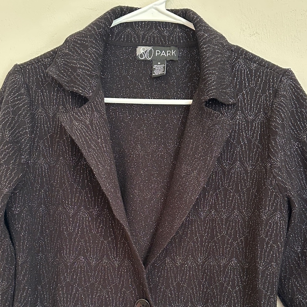 Black Metallic Shimmer Long Cardigan Duster Size M - Picture 3 of 7